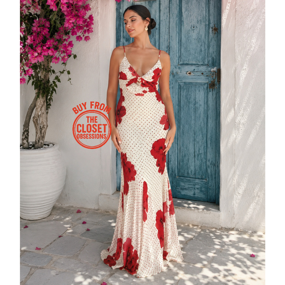 Zara NWT Red Floral 3D Flower Maxi Dress S L - Picture 8 of 16